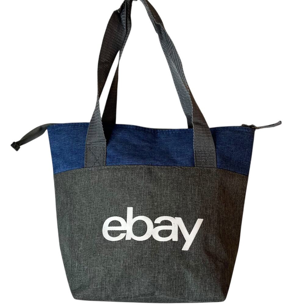 eBay Branded Lunch Tote Insulated Small Gray Blue 10x8 New